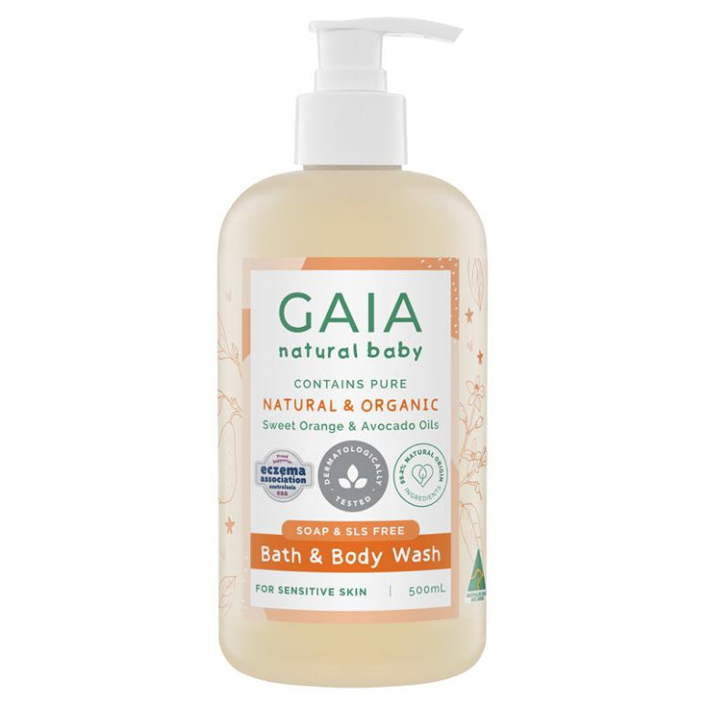 Gaia Natural Baby Bath & Body Wash 500ml Pump front image on Livehealthy HK imported from Australia