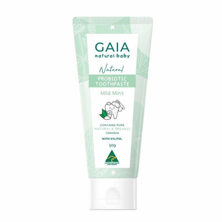 Gaia Natural Baby Probiotic Toothpaste Mild Mint 50g front image on Livehealthy HK imported from Australia