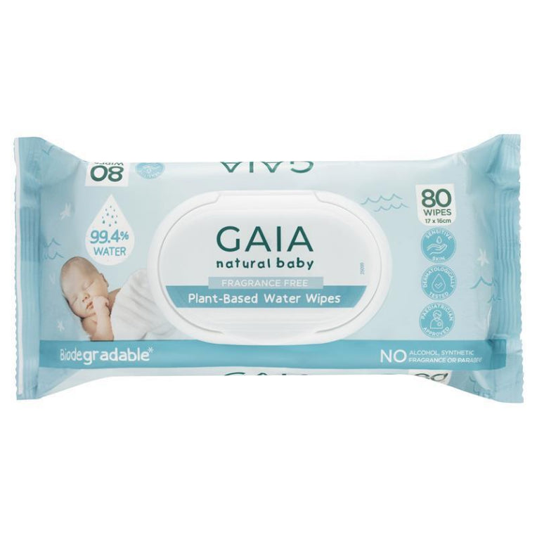 Gaia Natural Plant Based Water Wipes 80 Pack front image on Livehealthy HK imported from Australia