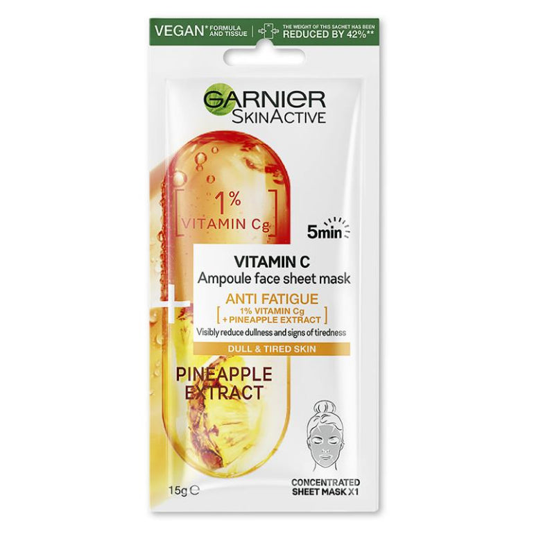 Garnier Ampoule Vitamin Cg + Pineapple Extract Anti Fatigue Face Sheet Mask front image on Livehealthy HK imported from Australia