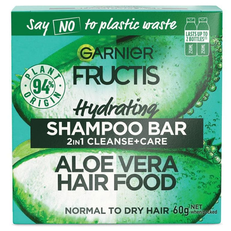 Garnier Fructis Aloe Vera Hair Food 2 In 1 Shampoo Bar 60g front image on Livehealthy HK imported from Australia