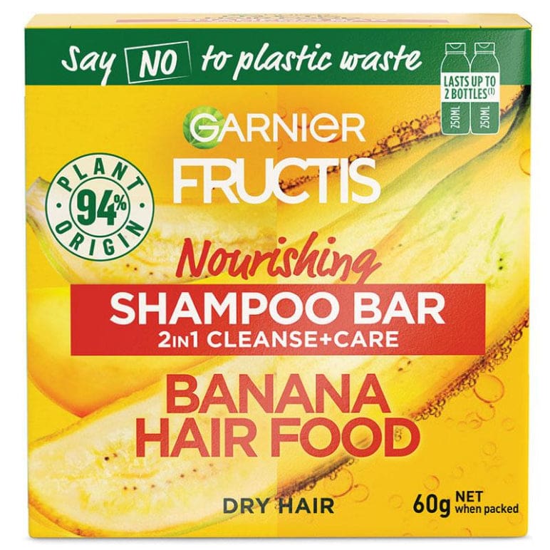 Garnier Fructis Banana Hair Food 2 In 1 Shampoo Bar 60g front image on Livehealthy HK imported from Australia
