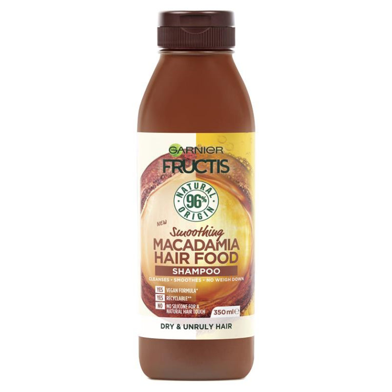 Garnier Fructis Hair Food Smoothing Macadamia Shampoo For Unruly Hair 350ml front image on Livehealthy HK imported from Australia