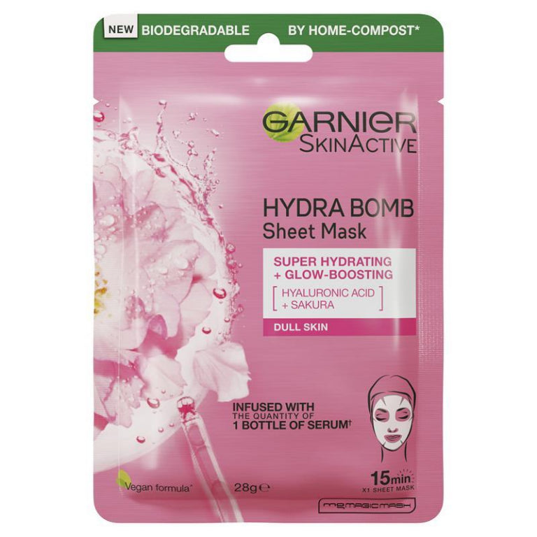 Garnier Hydra Bomb Hyaluronic Acid + Sakura Sheet Mask front image on Livehealthy HK imported from Australia