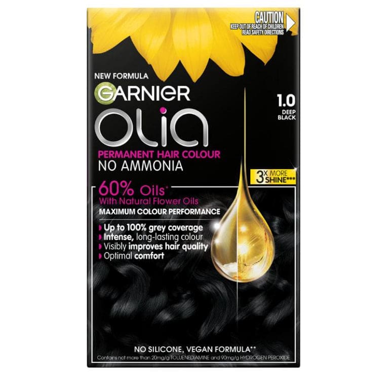 Garnier Olia 1.0 Deep Black Permanent Hair Colour No Ammonia 60% Oils front image on Livehealthy HK imported from Australia