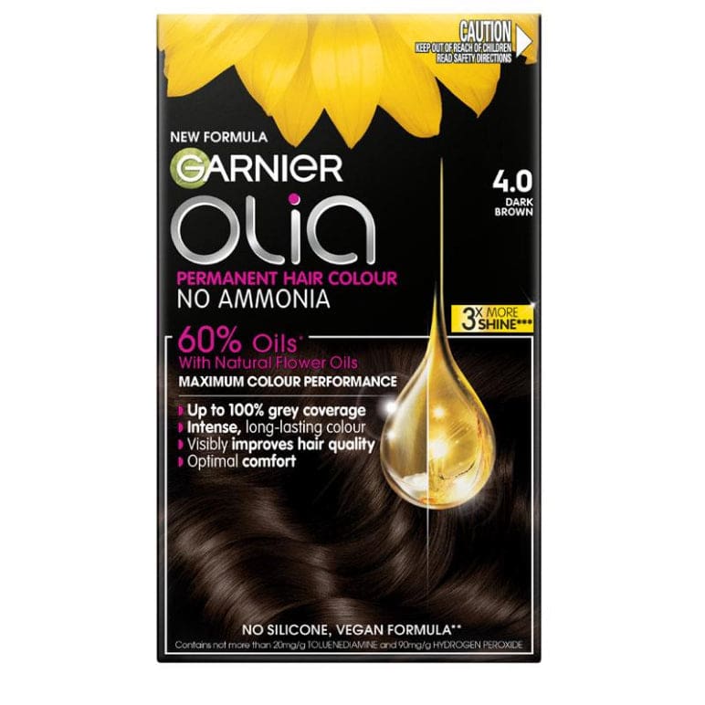 Garnier Olia 4.0 Dark Brown Permanent Hair Colour No Ammonia 60% Oils front image on Livehealthy HK imported from Australia