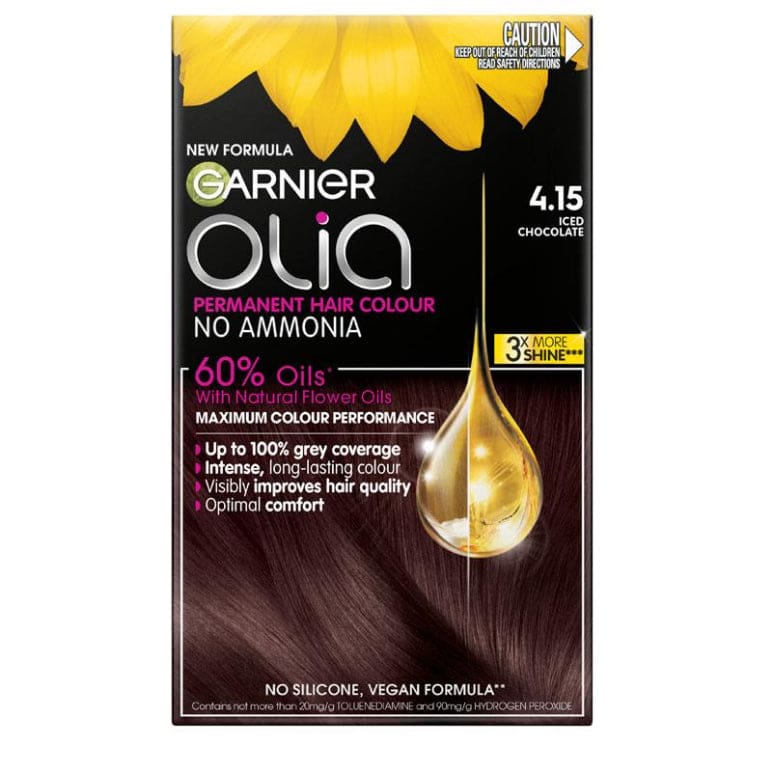 Garnier Olia 4.15 Iced Chocolate Permanent Hair Colour No Ammonia 60% Oils front image on Livehealthy HK imported from Australia