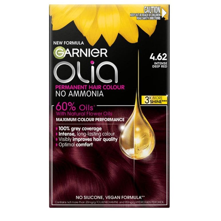 Garnier Olia 4.62 Intense Deep Red Permanent Hair Colour No Ammonia 60% Oils front image on Livehealthy HK imported from Australia