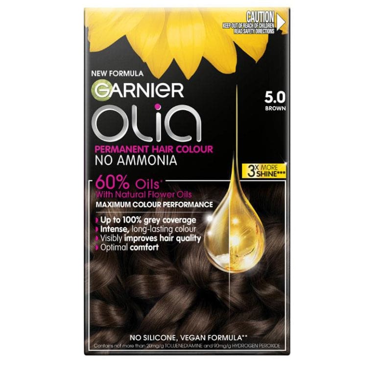 Garnier Olia 5.0 Brown Permanent Hair Colour No Ammonia 60% Oils front image on Livehealthy HK imported from Australia