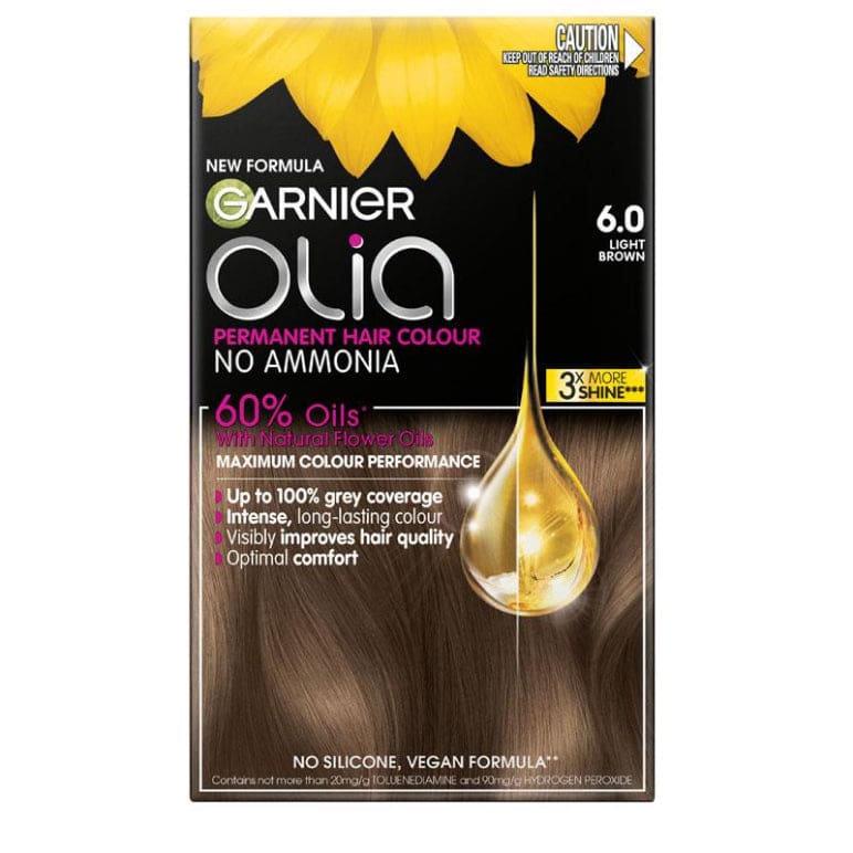 Garnier Olia 6.0 Light Brown Permanent Hair Colour No Ammonia 60% Oils front image on Livehealthy HK imported from Australia