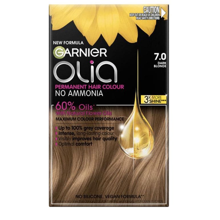 Garnier Olia 7.0 Dark Blonde Permanent Hair Colour No Ammonia 60% Oils front image on Livehealthy HK imported from Australia