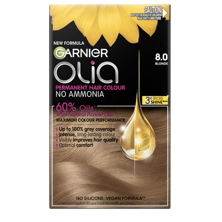 Garnier Olia 8.0 Blonde Permanent Hair Colour No Ammonia 60% Oils front image on Livehealthy HK imported from Australia