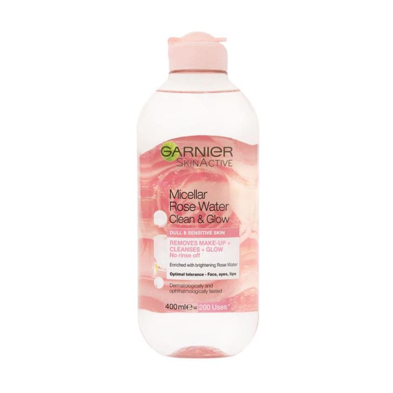 Garnier SkinActive Micellar Rose Cleansing Water Clean & Glow 400ml front image on Livehealthy HK imported from Australia