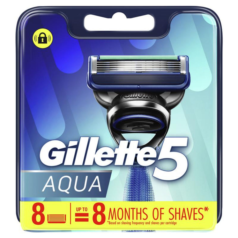 Gillette 5 Aqua Razor Blades 8 Pack front image on Livehealthy HK imported from Australia