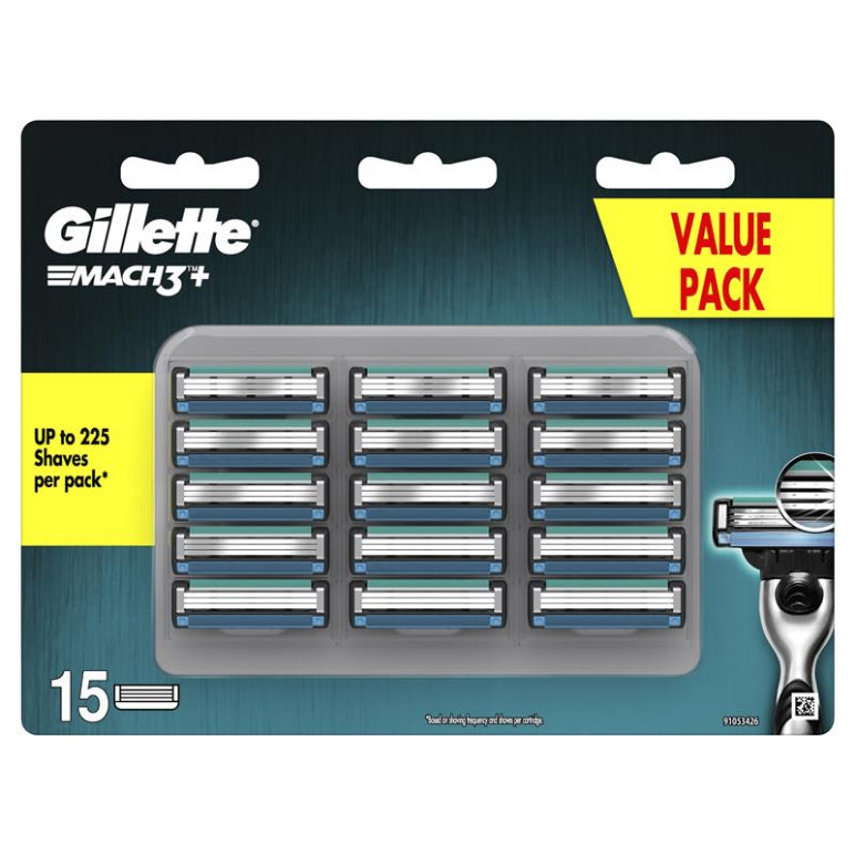 Gillette Mach 3+ Cartridges Value 15 Pack front image on Livehealthy HK imported from Australia