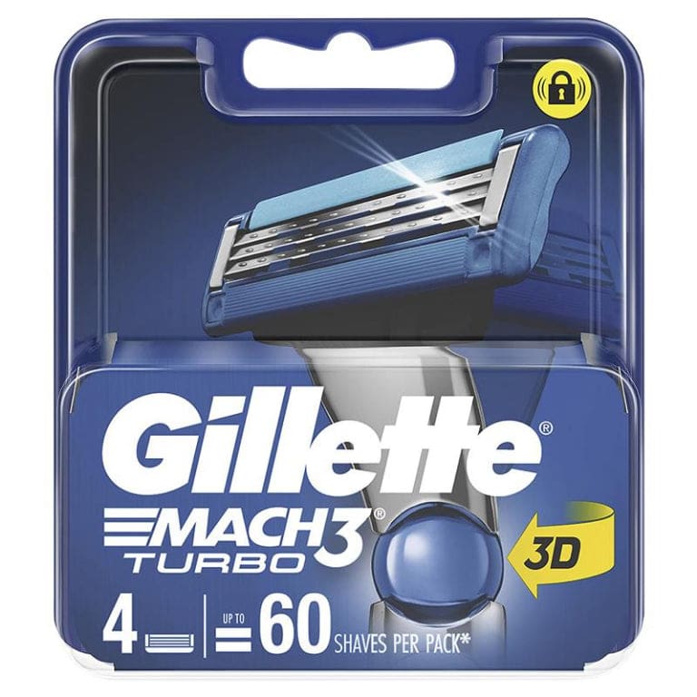 Gillette Mach 3 Turbo 3D Cartridges 4 Pack front image on Livehealthy HK imported from Australia