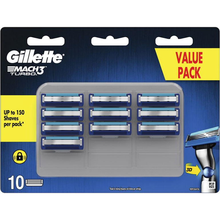 Gillette Mach 3 Turbo 3D Cartridges Value 10 Pack front image on Livehealthy HK imported from Australia