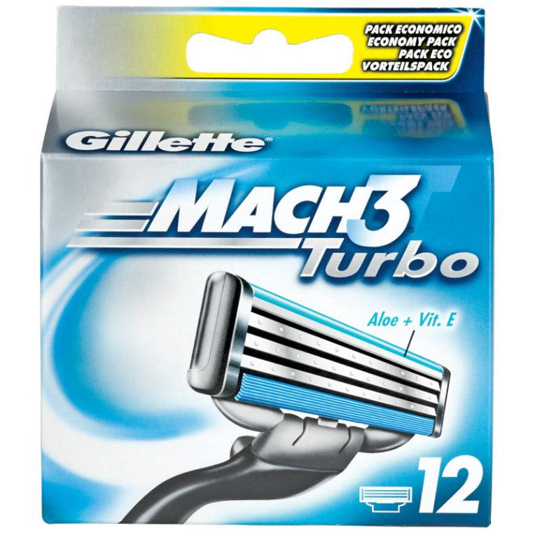 Gillette Mach 3 Turbo Cartridges 12 Pack front image on Livehealthy HK imported from Australia