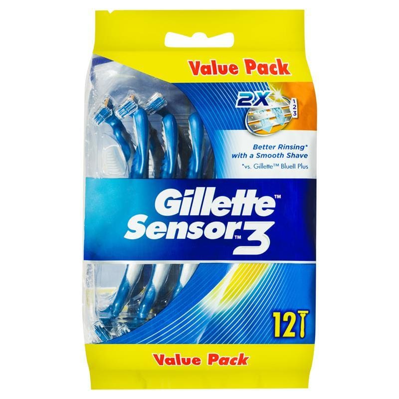 Gillette Sensor 3 Disposables 12 Pack front image on Livehealthy HK imported from Australia