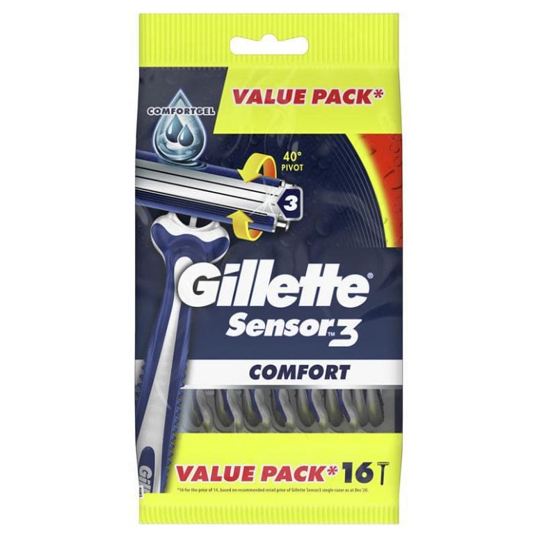 Gillette Sensor 3 Disposables 16 Pack front image on Livehealthy HK imported from Australia