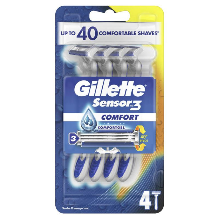 Gillette Sensor 3 Disposables Male 4 Pack front image on Livehealthy HK imported from Australia