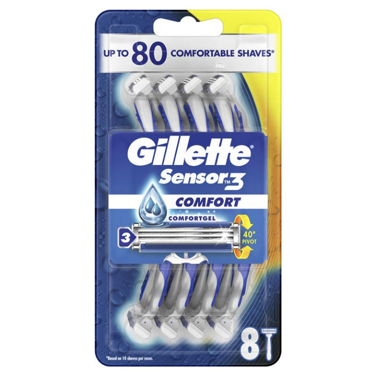 Gillette Sensor 3 Disposables Male 8 Pack front image on Livehealthy HK imported from Australia