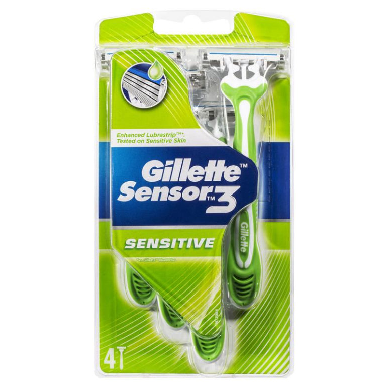 Gillette Sensor 3 Sensitive Disposables Male 4 Pack front image on Livehealthy HK imported from Australia