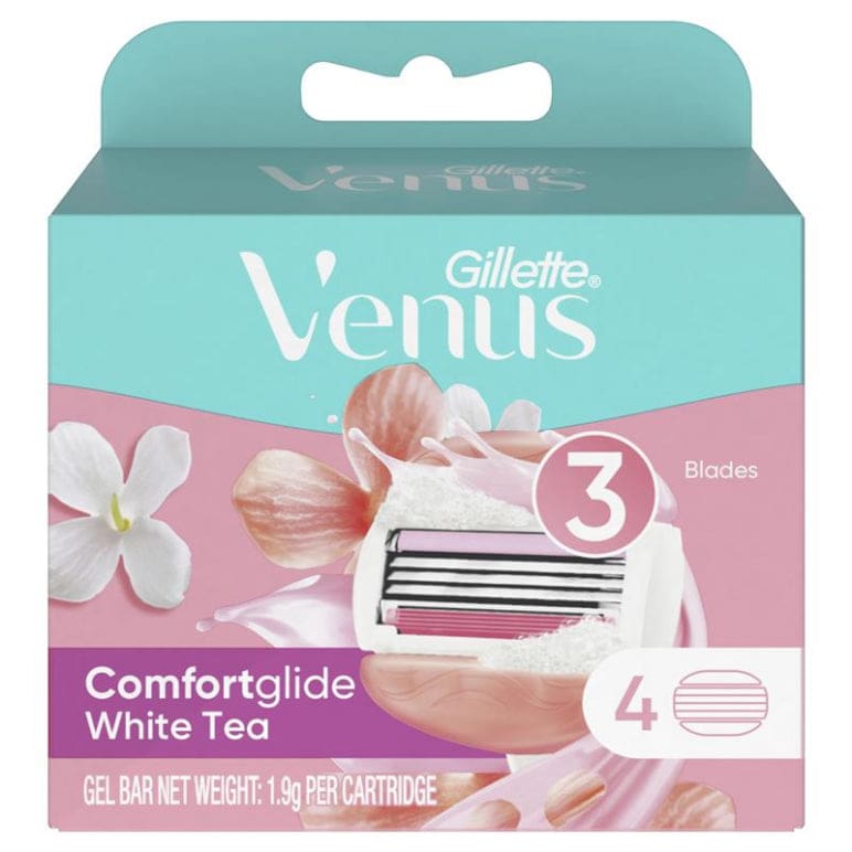 Gillette Venus Comfort Glide White Tea Blade Refills 4 Pack front image on Livehealthy HK imported from Australia