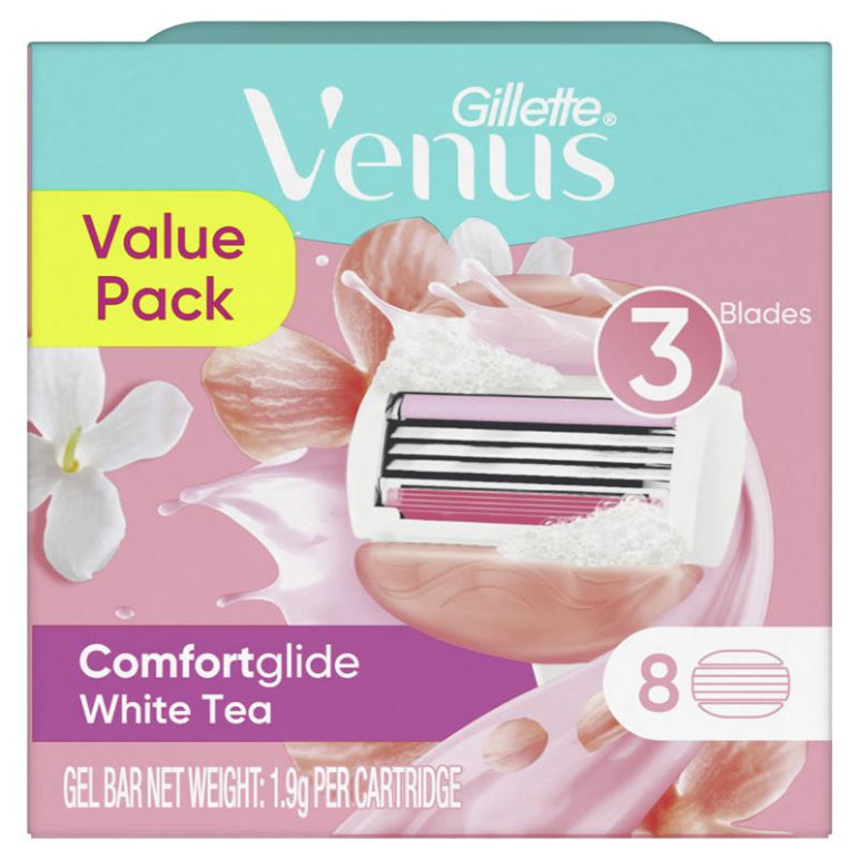 Gillette Venus Comfort Glide White Tea Blade Refills 8 Pack front image on Livehealthy HK imported from Australia