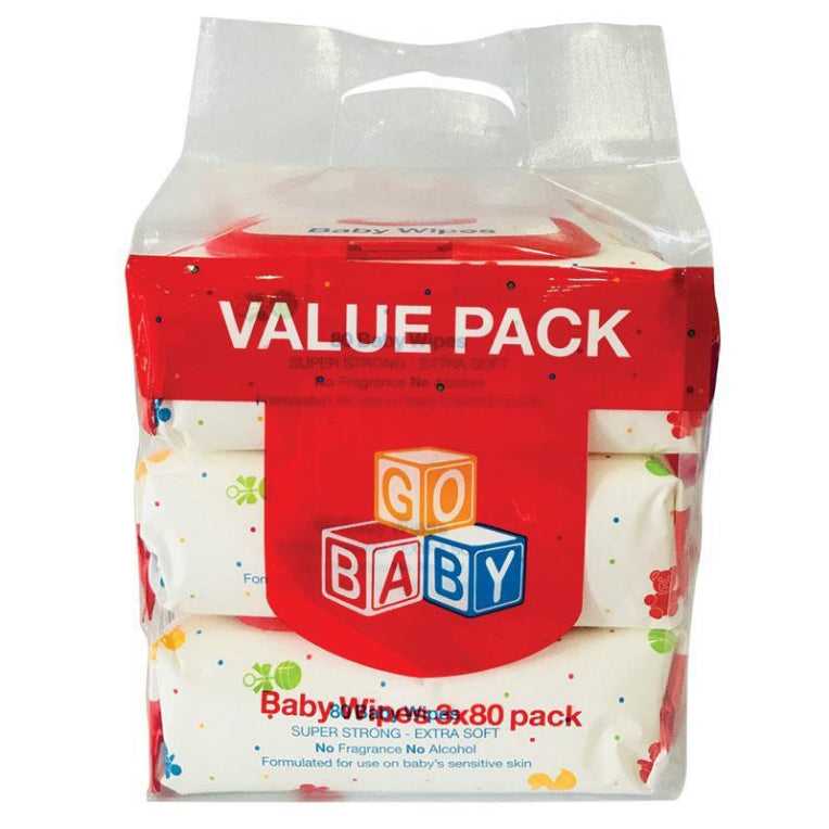 Go Baby Wipes 3x80 Pack front image on Livehealthy HK imported from Australia