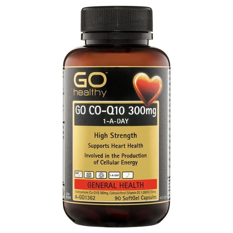 GO Healthy CoQ10 300mg + Vitamin D3 1000IU 90 Capsules front image on Livehealthy HK imported from Australia
