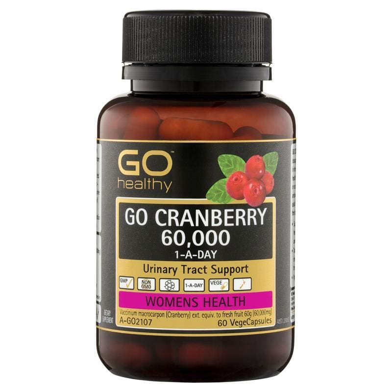 GO Healthy Cranberry 60000+ 60 Vege Capsules front image on Livehealthy HK imported from Australia