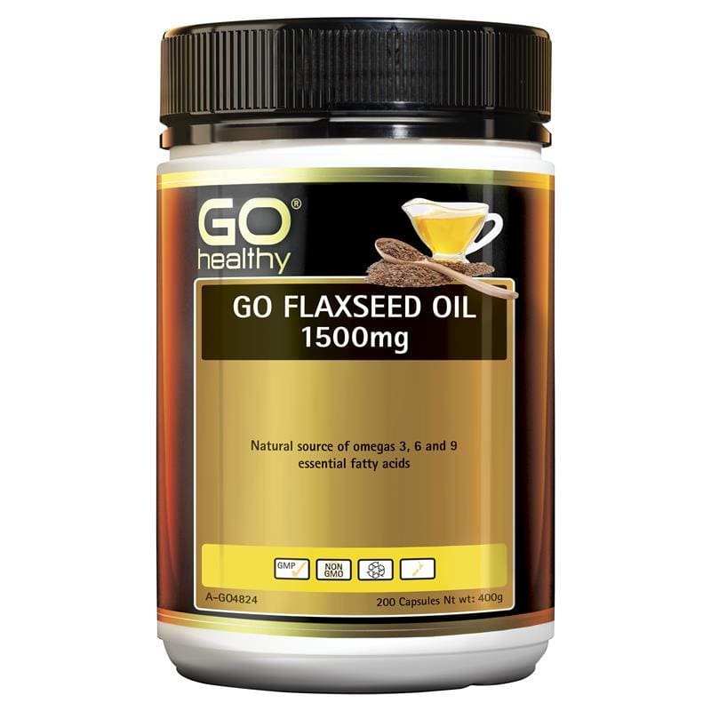 GO Healthy Flaxseed Oil 1500mg 200 Softgel Capsules front image on Livehealthy HK imported from Australia