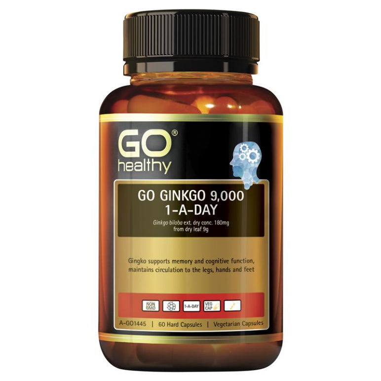 GO Healthy Ginkgo 9000+ 60 Vege Capsules front image on Livehealthy HK imported from Australia
