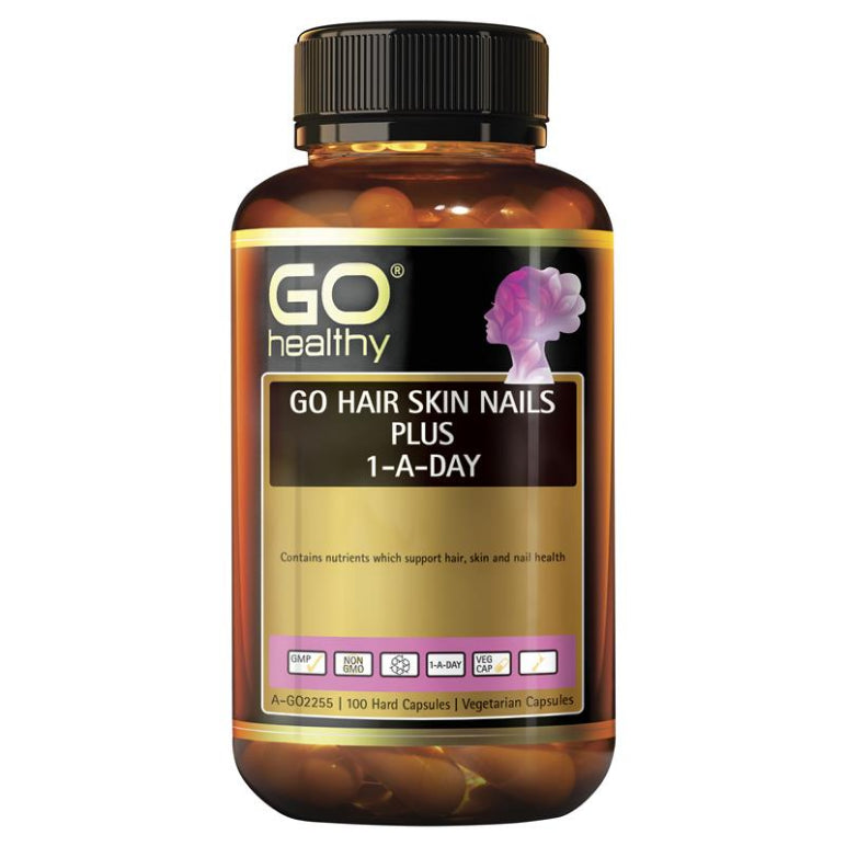 GO Healthy Hair Skin Nails Plus 1-a-day 100 Vege Capsules front image on Livehealthy HK imported from Australia