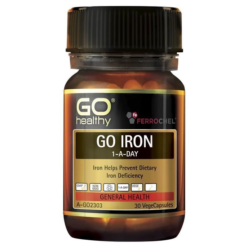 GO Healthy Go Iron 1 A Day 30 Vege Capsules front image on Livehealthy HK imported from Australia