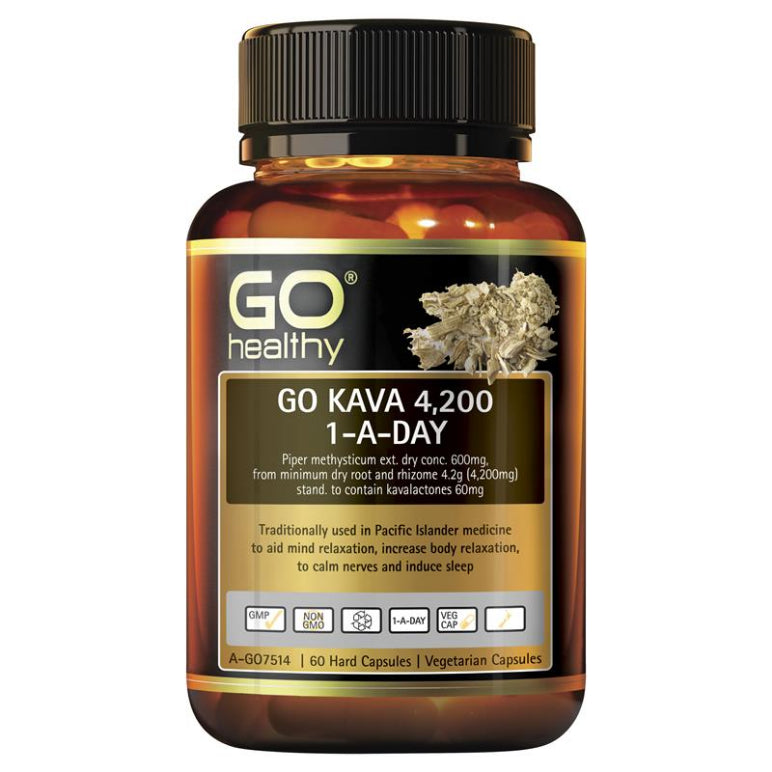 GO Healthy Kava 4200 1-a-day 60 Vege Capsules front image on Livehealthy HK imported from Australia