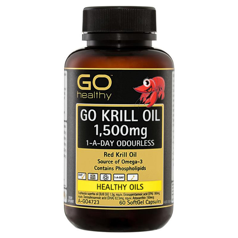 GO Healthy Krill Oil 1500mg 60 Capsules front image on Livehealthy HK imported from Australia