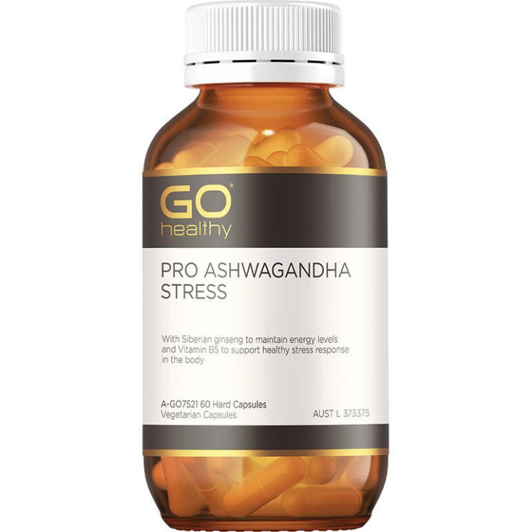 GO Healthy Pro Ashwagandha Stress 60 Vege Capsules front image on Livehealthy HK imported from Australia