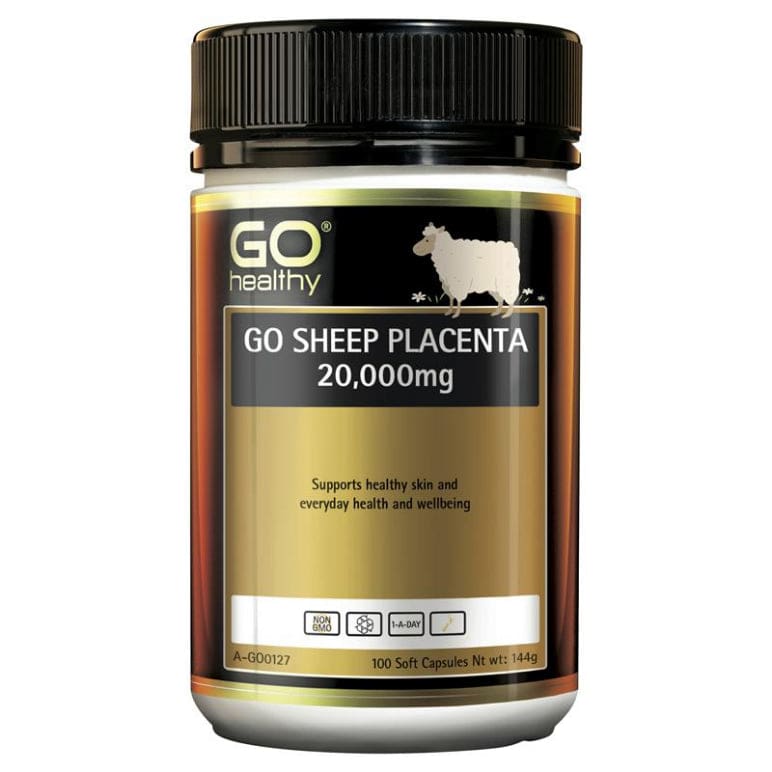 Go Healthy Sheep Placenta 20000mg 100 Soft Capsules front image on Livehealthy HK imported from Australia