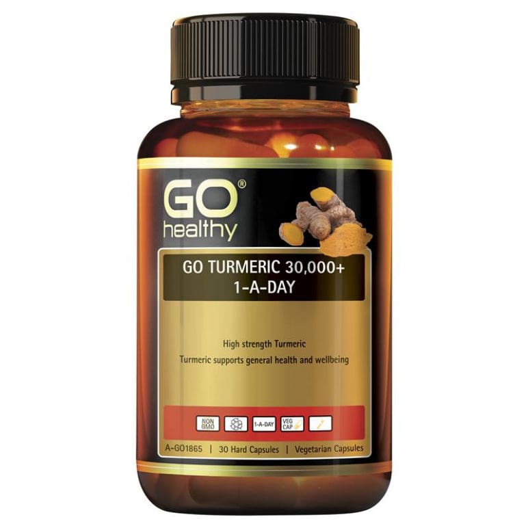 GO Healthy Turmeric 30000+ 1 A Day 30 Vege Capsules front image on Livehealthy HK imported from Australia