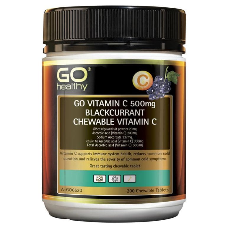 GO Healthy Vitamin C 500mg Blackcurrant 200 Chewable front image on Livehealthy HK imported from Australia