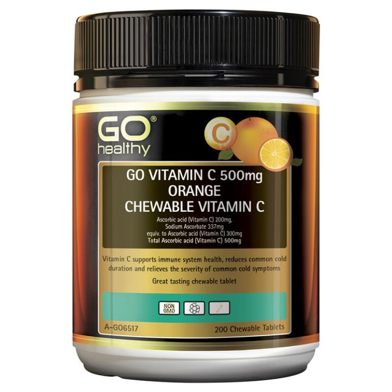 GO Healthy Vitamin C 500mg Orange 200 Chewable front image on Livehealthy HK imported from Australia