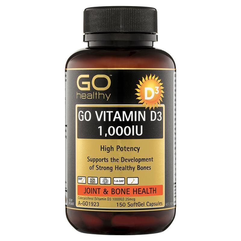 GO Healthy Vitamin D3 1000IU 150 Softgel Capsules front image on Livehealthy HK imported from Australia