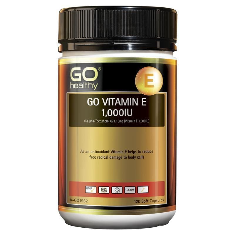 Go Healthy Vitamin E 1000IU Softgel 120 Capsules front image on Livehealthy HK imported from Australia