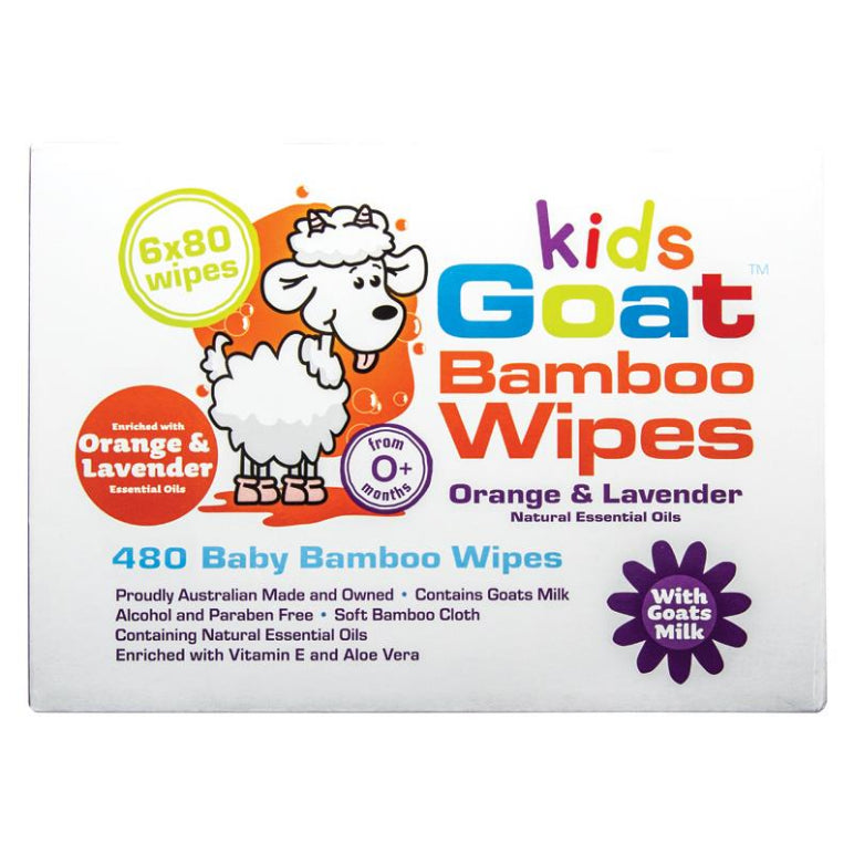 Goat Kids Bamboo Wipes Orange & Lavender 480 Pack front image on Livehealthy HK imported from Australia