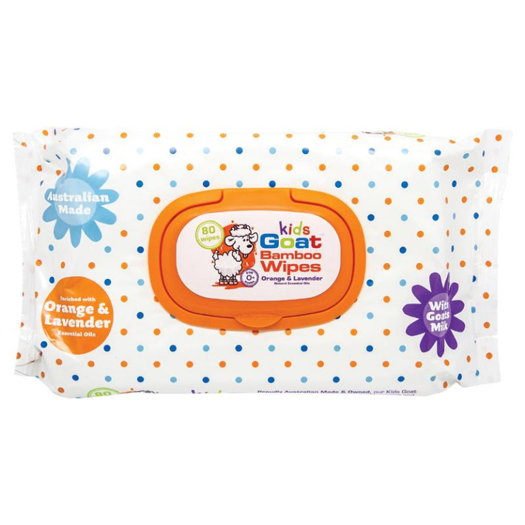 Goat Kids Bamboo Wipes Orange & Lavender 80 Pack front image on Livehealthy HK imported from Australia