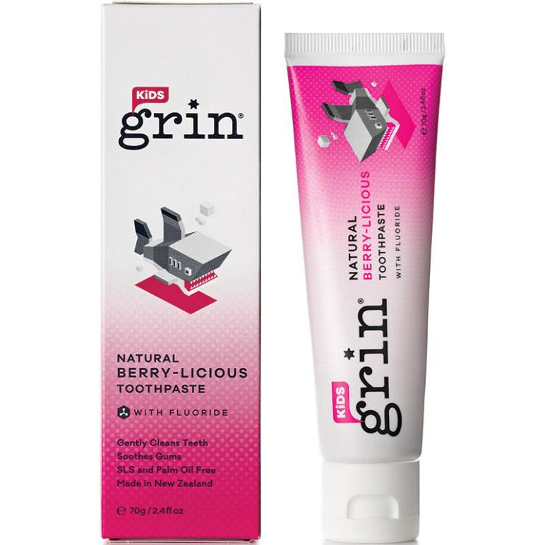 Grin Kids Toothpaste Natural Berrylicious With Fluoride 70g front image on Livehealthy HK imported from Australia