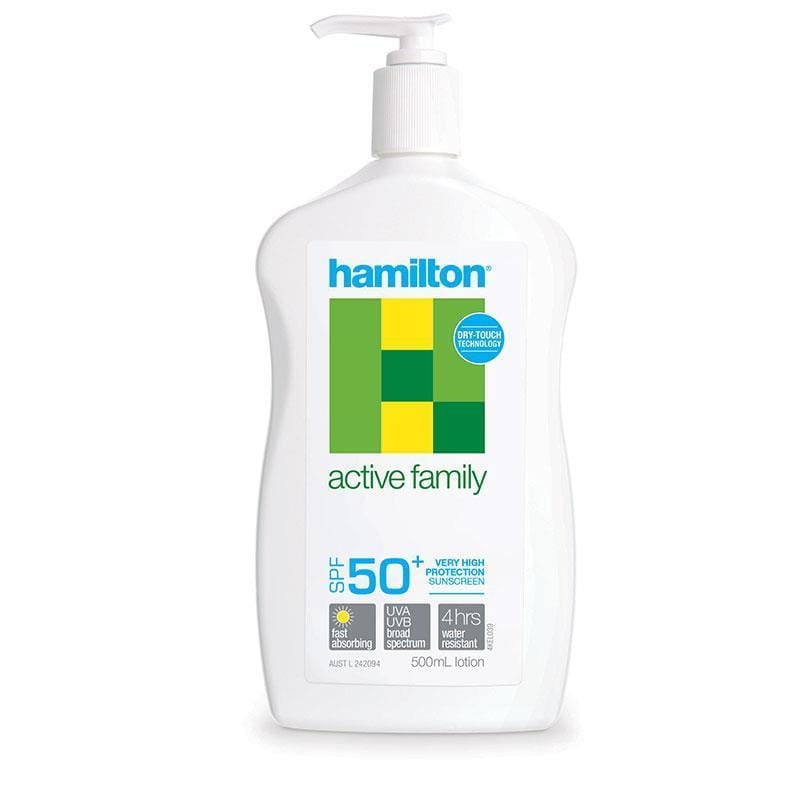 Hamilton Sun SPF 50+ Active Family Lotion 500ml front image on Livehealthy HK imported from Australia