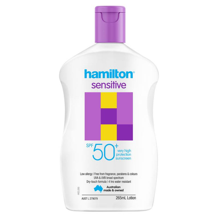 Hamilton Sun SPF 50+ Sensitive Lotion 265ml front image on Livehealthy HK imported from Australia